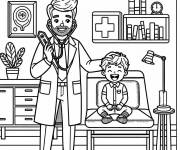 Coloriage Un m&eacute;decin p&eacute;diatre avec un enfant au clinique