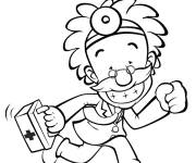 Coloriage Un m&eacute;decin rigolant en se pr&eacute;cipitant 