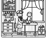 Coloriage Un p&eacute;diatre en examinant le petit enfant
