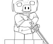 Coloriage et dessins gratuit Cochon avec une &eacute;p&eacute;e du film Minecraft à imprimer