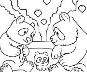 Coloriage Famille de Panda de Minecraft le fil