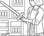 Coloriage Natalie tenant une &eacute;p&eacute;e pixelis&eacute;e