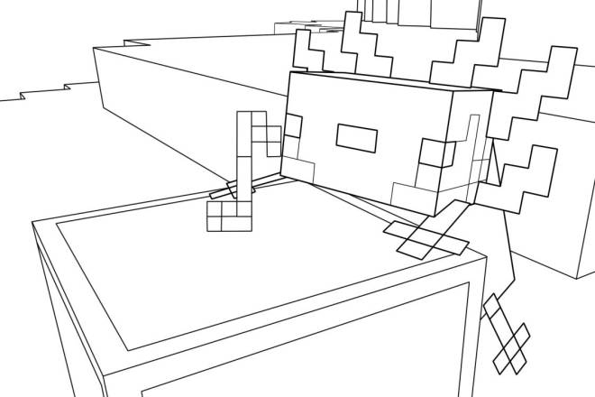 Coloriage et dessins gratuits Axolotl dans le village Minecraft à imprimer