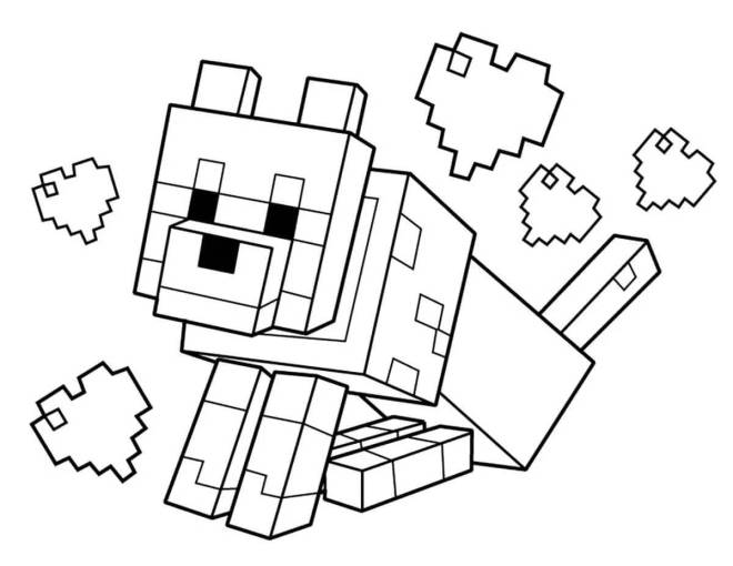 Coloriage et dessins gratuits Chien amoureux de Minecraft à imprimer