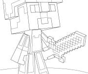 Coloriage Guerrier Minecraft pr&ecirc;t pour la bataille