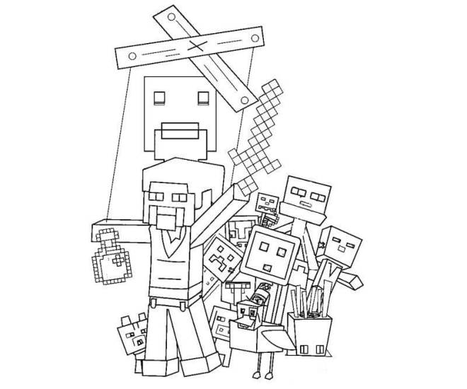Coloriage et dessins gratuits La guerre sainte dans Minecraft à imprimer