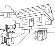 Coloriage Maison et vache de Minecraft