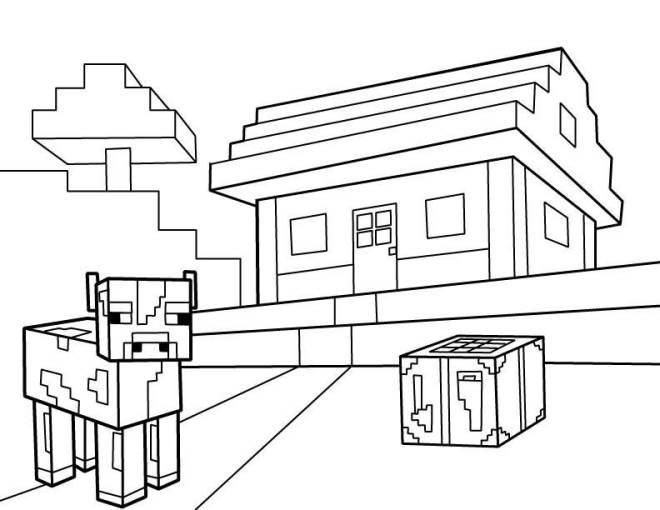Coloriage et dessins gratuits Maison et vache de Minecraft à imprimer