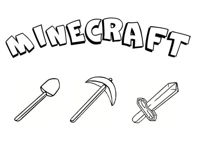Coloriage et dessins gratuits Minecraft outils et armes à imprimer