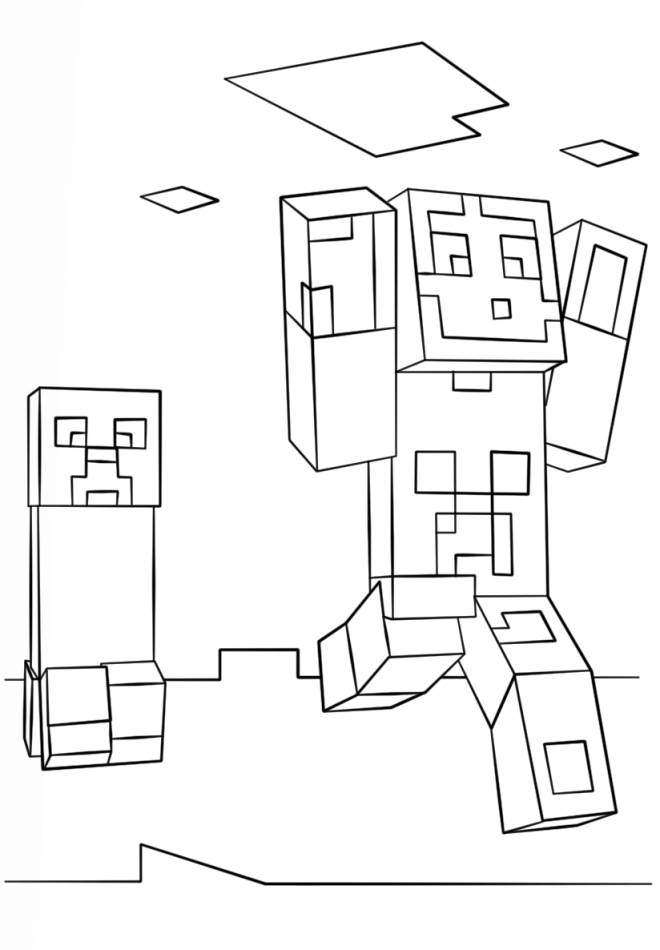 Coloriage et dessins gratuits Minecraft Steve et Creeper à imprimer