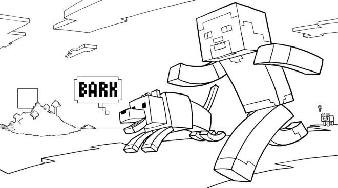 Coloriage et dessins gratuits Personnage Minecraft avec son chien à imprimer