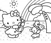 Coloriage Hello Kitty à la plage de hawaii