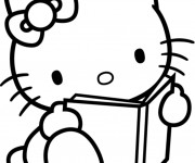 Coloriage et dessins gratuit Hello Kitty entrain de lire à imprimer