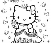 Coloriage et dessins gratuit L'anniversaire de Hello Kitty à imprimer