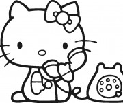 Coloriage Minou au T&eacute;l&eacute;phone