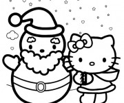 Coloriage Minou et Bonhomme de Noel