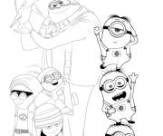 Coloriage Gru, les enfants et les minions