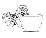 Coloriage Les minions dans tasse de caf&eacute;