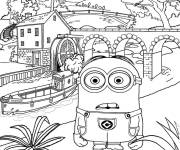 Coloriage Minion dans le village