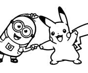 Coloriage Minion et Pikachu de film d'animation