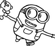 Coloriage Minion tenant un ourson en peluche