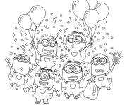 Coloriage Minions avec des ballons