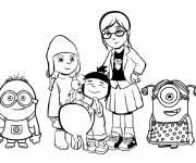 Coloriage Minions avec les filles de Gru