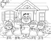 Coloriage Minions devant leur maison de Moi, Moche Et M&eacute;chant