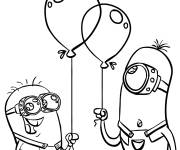Coloriage Minions kawaii avec ballons de Moi, Moche et M&eacute;chant