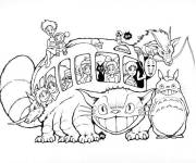 Coloriage et dessins gratuit Chatbus portant tous les personnages de Mon voisin Totoro à imprimer