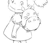 Coloriage Mei Kusakabe avec son sac Totoro anime