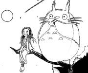 Coloriage et dessins gratuit Nezuko Kamado et Totoro sur une branche à imprimer