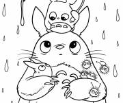 Coloriage Petit Totoro et Susuwatari sous la pluie