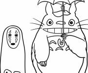 Coloriage Totoro avec les esprits de la forêt