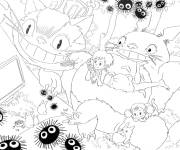 Coloriage Totoro avec ses amis de la manga Mon voisin Totoro