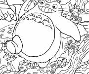 Coloriage Totoro courant dans la forêt avec ses amis
