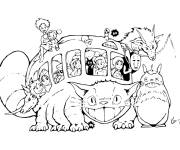 Coloriage Totoro et le chat bus de manga japonais