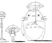 Coloriage Totoro et Mei attendant le bus
