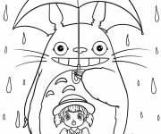Coloriage Totoro et Mei Kusakabe sous la pluie