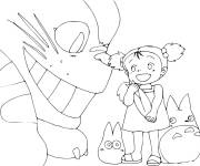 Coloriage Totoro et Mei Lusaka dessin animé
