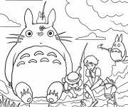 Coloriage Totoro pêche avec Mei et Satsuki