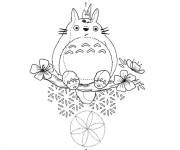 Coloriage Totoro sur une branche