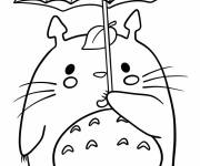 Coloriage Totoro tenant une feuille