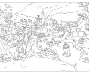 Coloriage Monet Paysage r&eacute;aliste