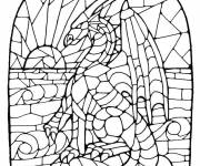 Coloriage Dragon en Mosaique sur vitrail