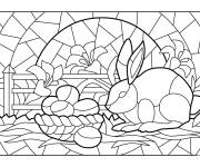 Coloriage Lapin et oeuf de Paques en Mosaique