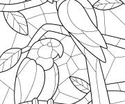 Coloriage Mosa&iuml;que d'oiseaux perch&eacute;s sur des branches d'arbres