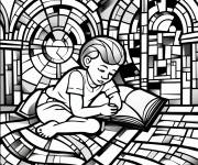 Coloriage Mosaique d'un garcon qui lit