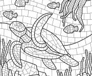 Coloriage Mosaïque de créatures  sous la mer