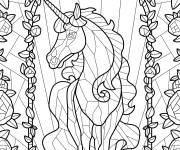 Coloriage Mosaïque de licorne entourée de roses